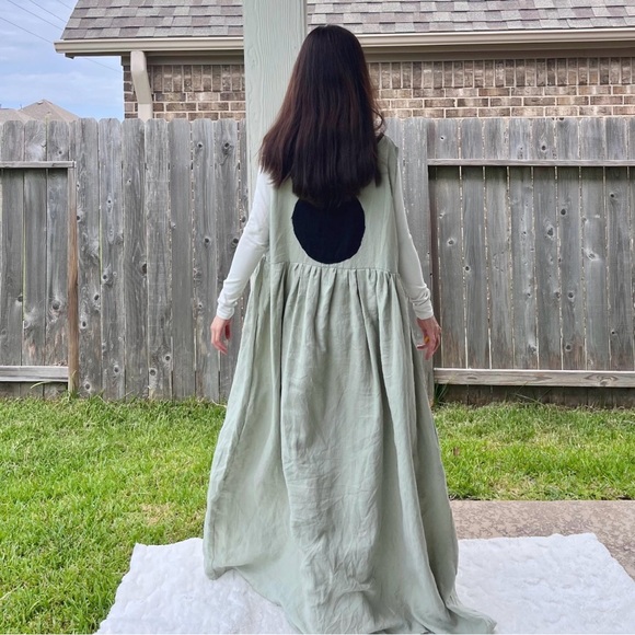 100% Linen | Handmade Quilted Linen Sleeveless Dress SKU 08014 Black Moon - Picture 6 of 10